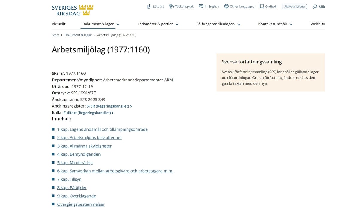 Arbetsmiljölag (1977:1160)