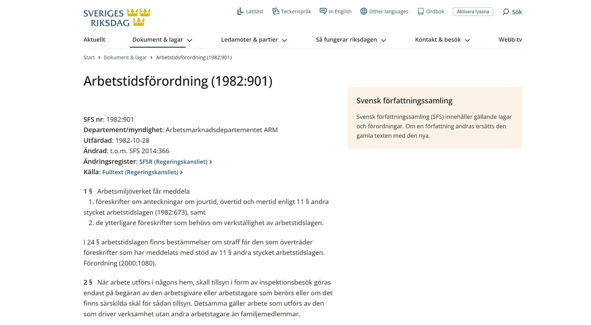 Arbetstidsförordning (1982:901)